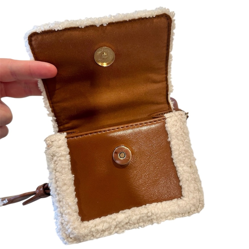 Forever 21 Light Brown and Cream Faux Shearling-Trim Crossbody Mini Bag - Picture 4 of 8